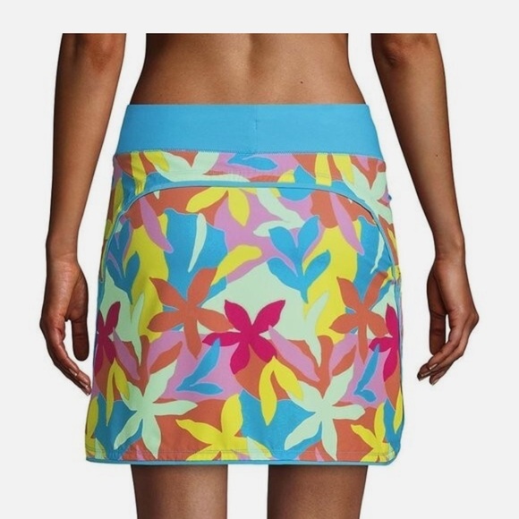 Lands' End Womens Swim Skirt Swim Bottoms Skort Turquoise Multi Floral Size 18 - Picture 2 of 10